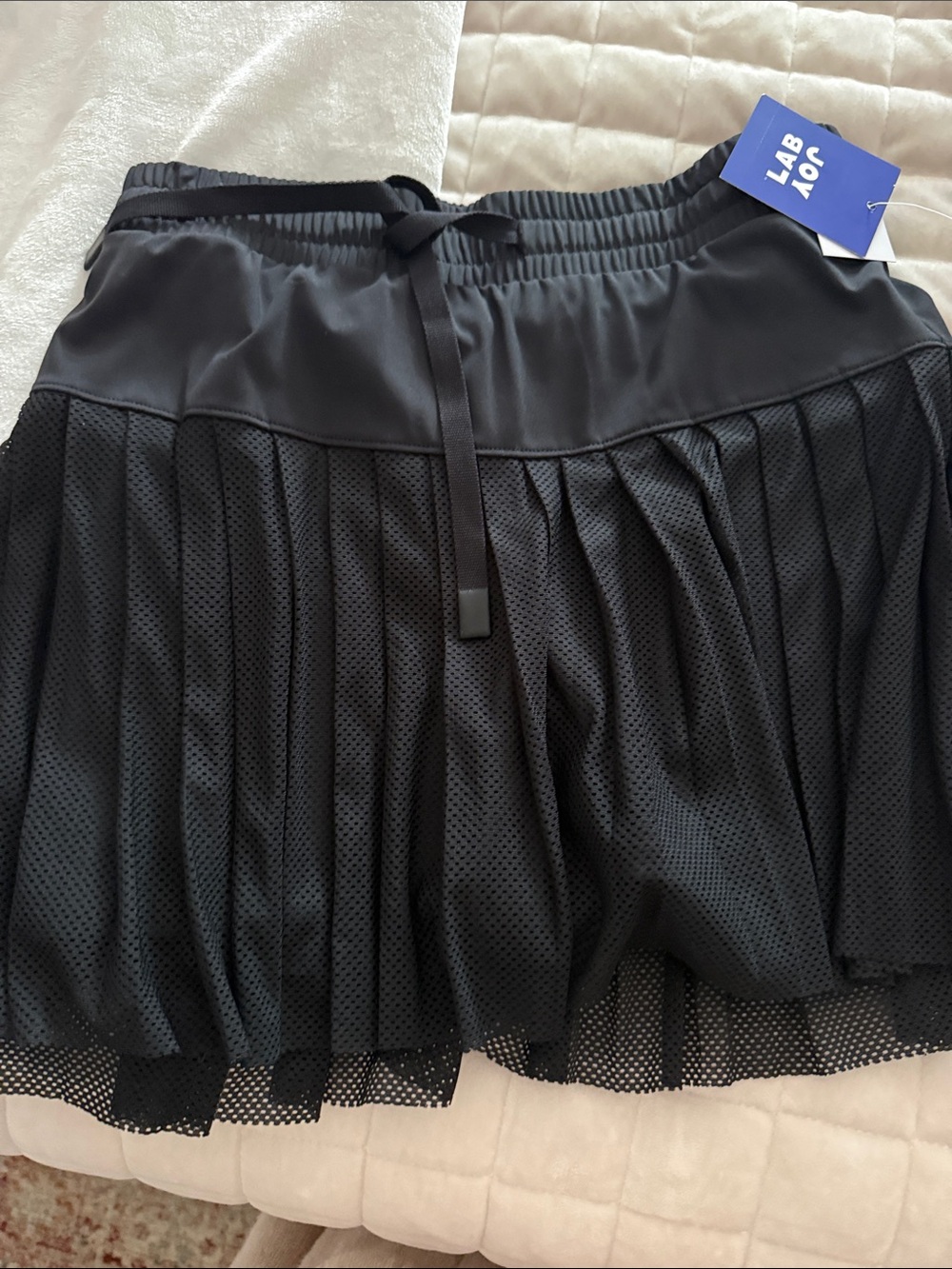 JoyLab Black Pleated Mesh Skort with Drawstring